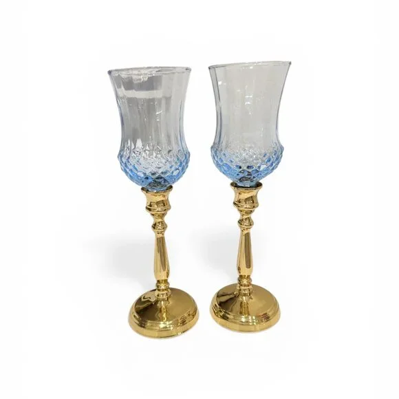 Vintage Brass and Blue Glass Candle holders - Picture 12 of 12
